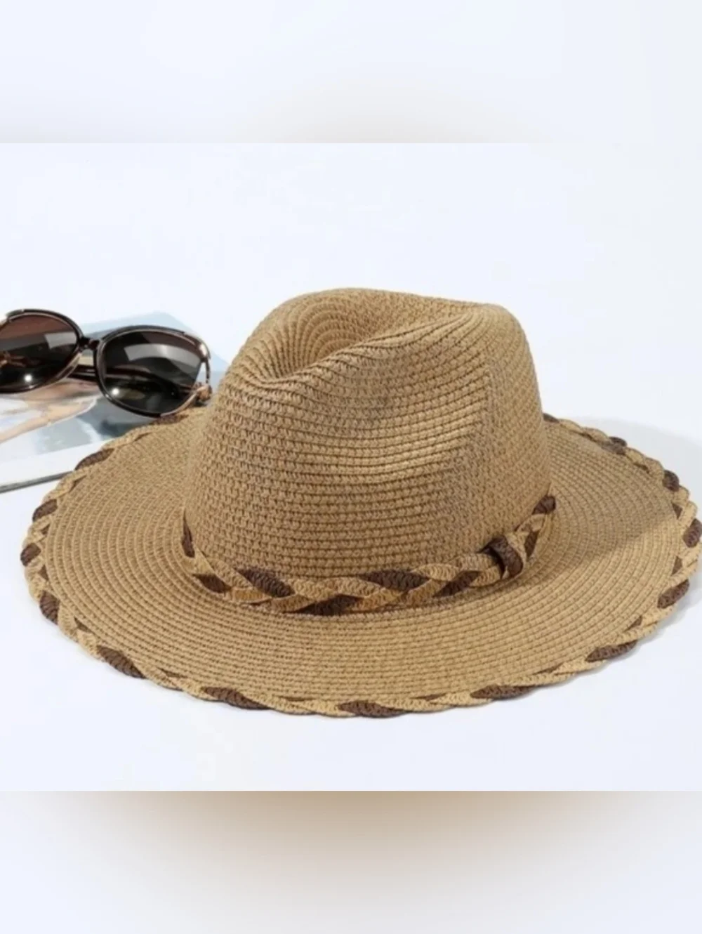 Classic Woven Straw Fedora – Natural Tone with Braided Detail NWOT - Picture 2 of 4